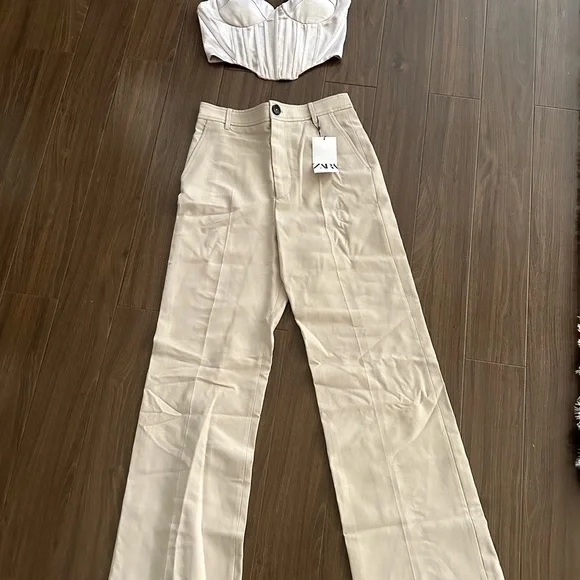 Zara wide leg cream pants and cropped top